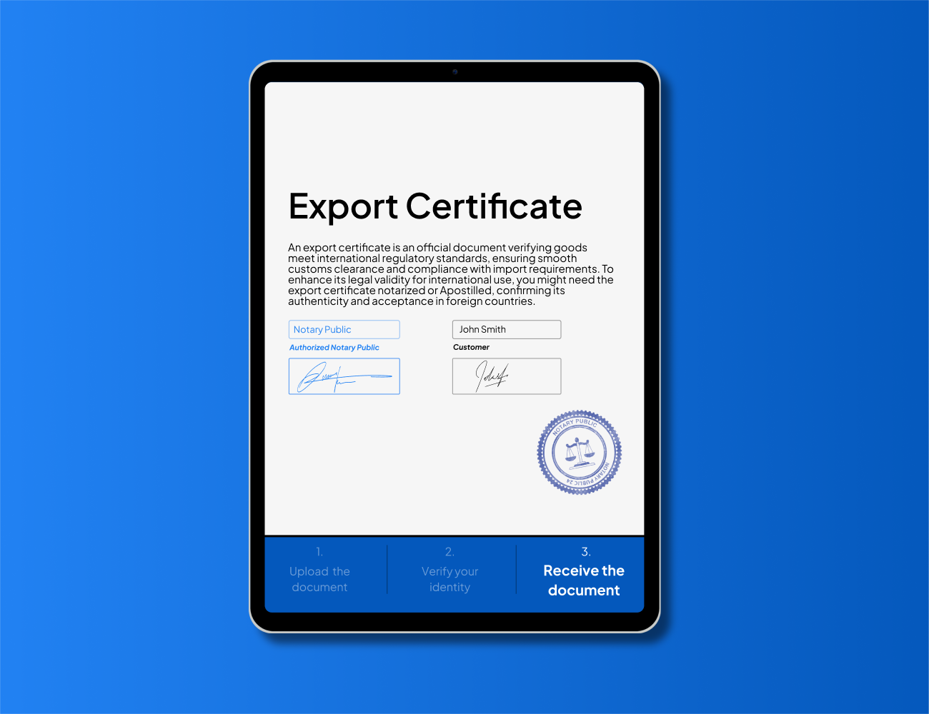 Online notarization of export certificates for international trade – secure Apostille service and fast digital document processing via NotaryPublic24.com