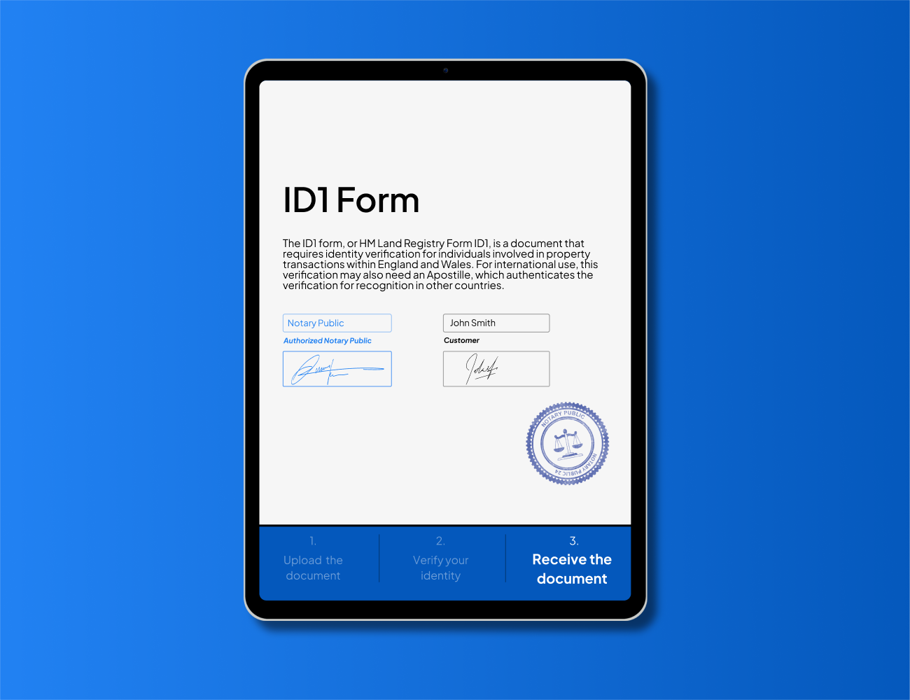 Digital ID1 Form for HM Land Registry with online notarization and apostille by NotaryPublic24 – verify identity for property transactions in England and Wales and receive authenticated documents fast.